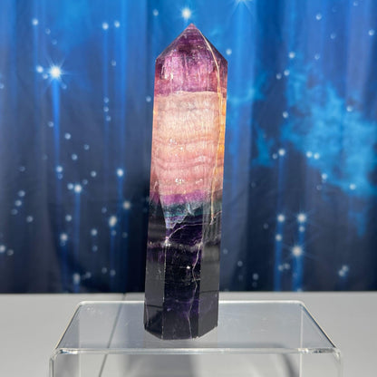 Purple Fluorite tower | 6 5/8" tall | 465 grams | rainbow filled | Damage Discount | Rainbow Fluorite