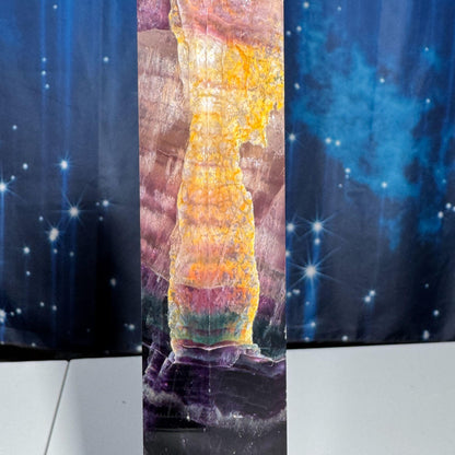 Purple Fluorite tower | 6 5/8" tall | 465 grams | rainbow filled | Damage Discount | Rainbow Fluorite