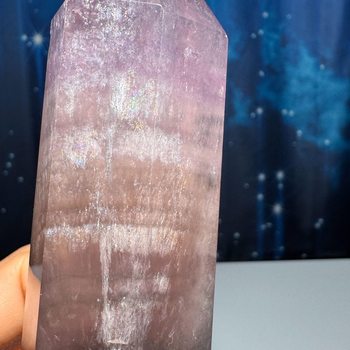 Purple Fluorite tower | 5 7/8" tall | 431 grams | rainbow filled | Damage Discount | Rainbow Fluorite