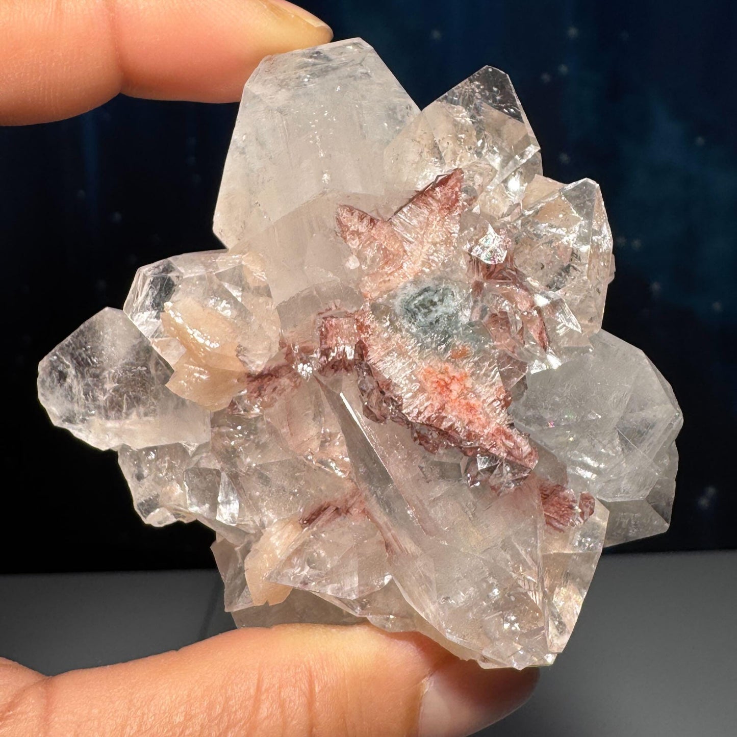 Apophyllite with Stilbite specimen| 164 grams | 2 3/4" long | Hematite inclusions | with Blue Chalcedony | Tucson find