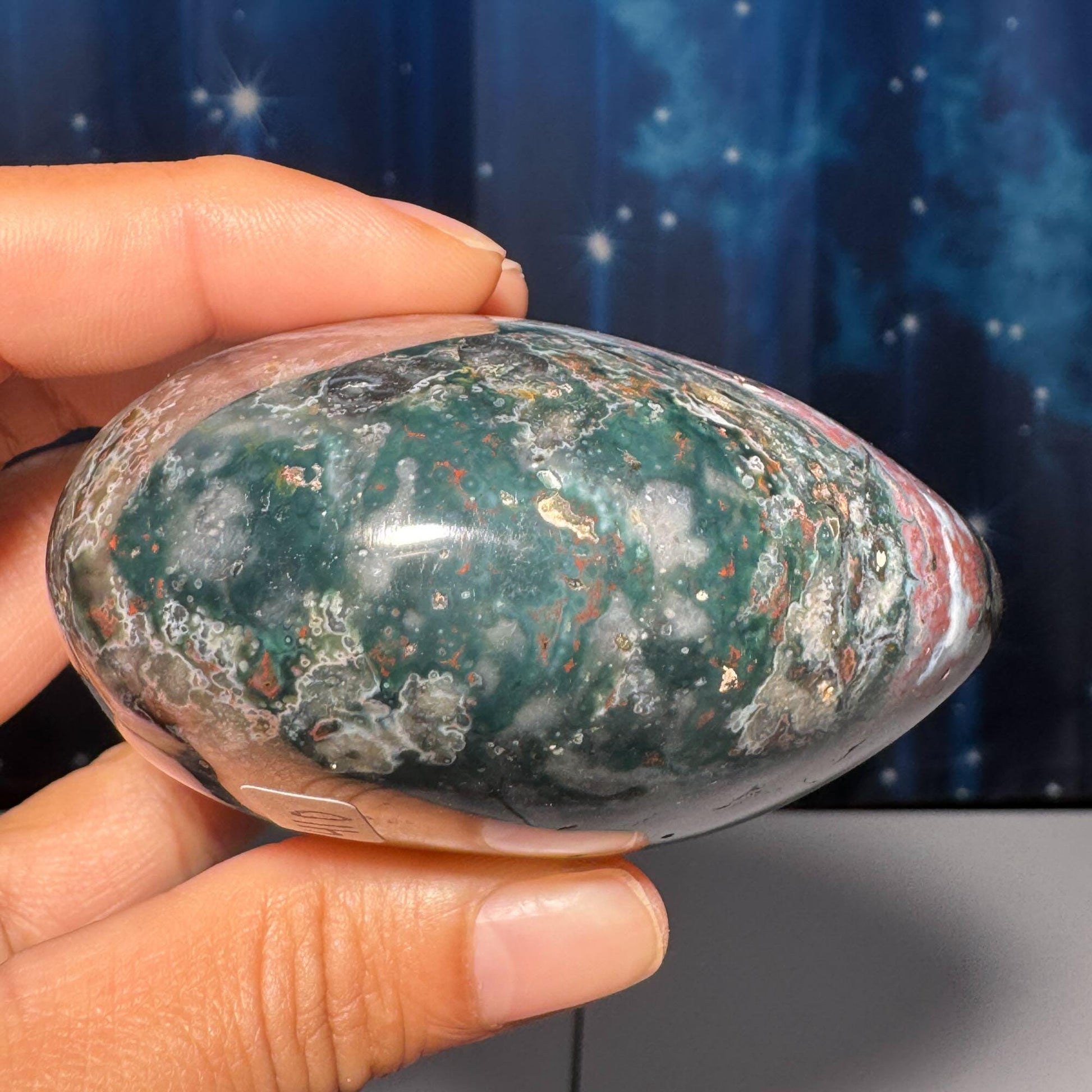 Puffy Sea Jasper heart | 2 3/4" long | 314 grams | Damage Discount | stand included