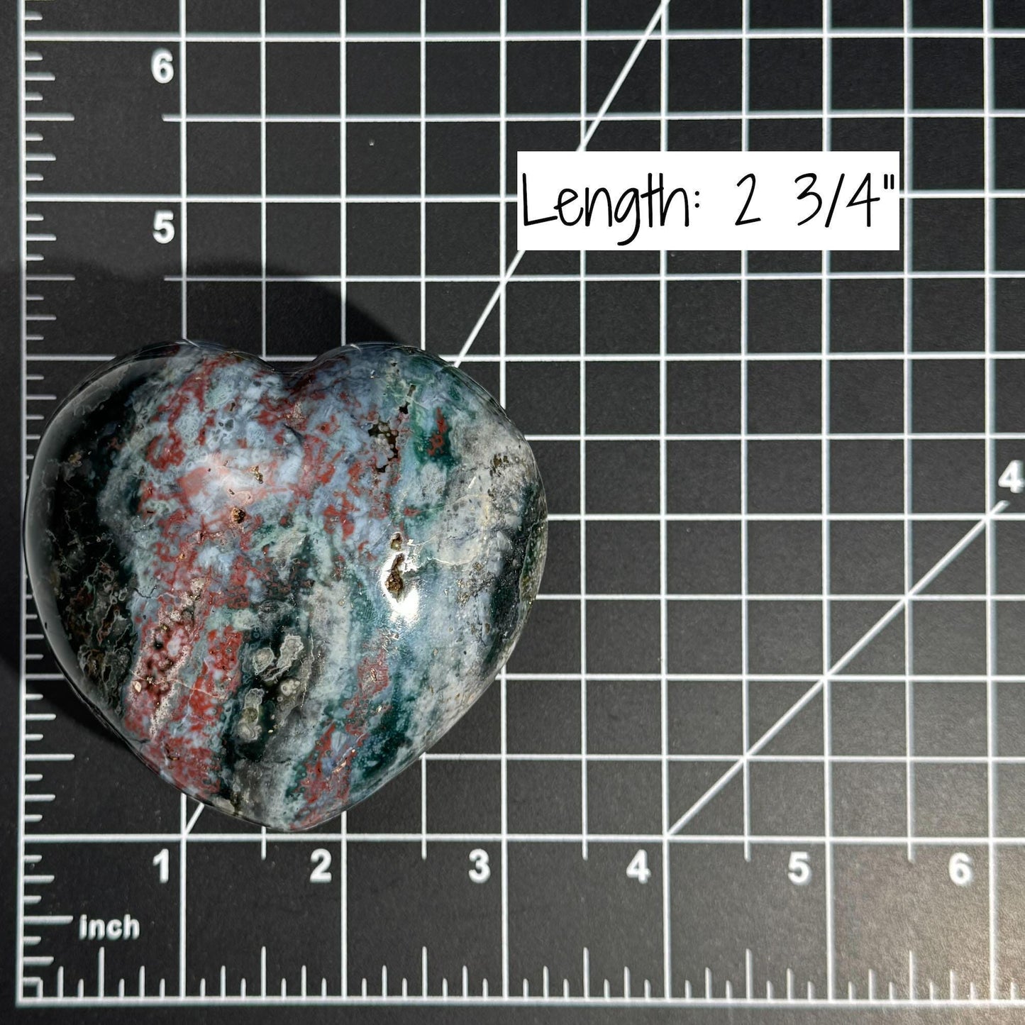 Puffy Sea Jasper heart | 2 3/4" long | 314 grams | Damage Discount | stand included