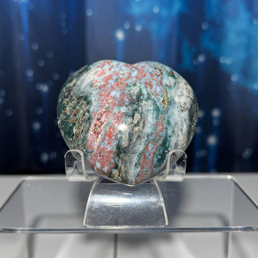 Puffy Sea Jasper heart | 2 3/4" long | 314 grams | Damage Discount | stand included