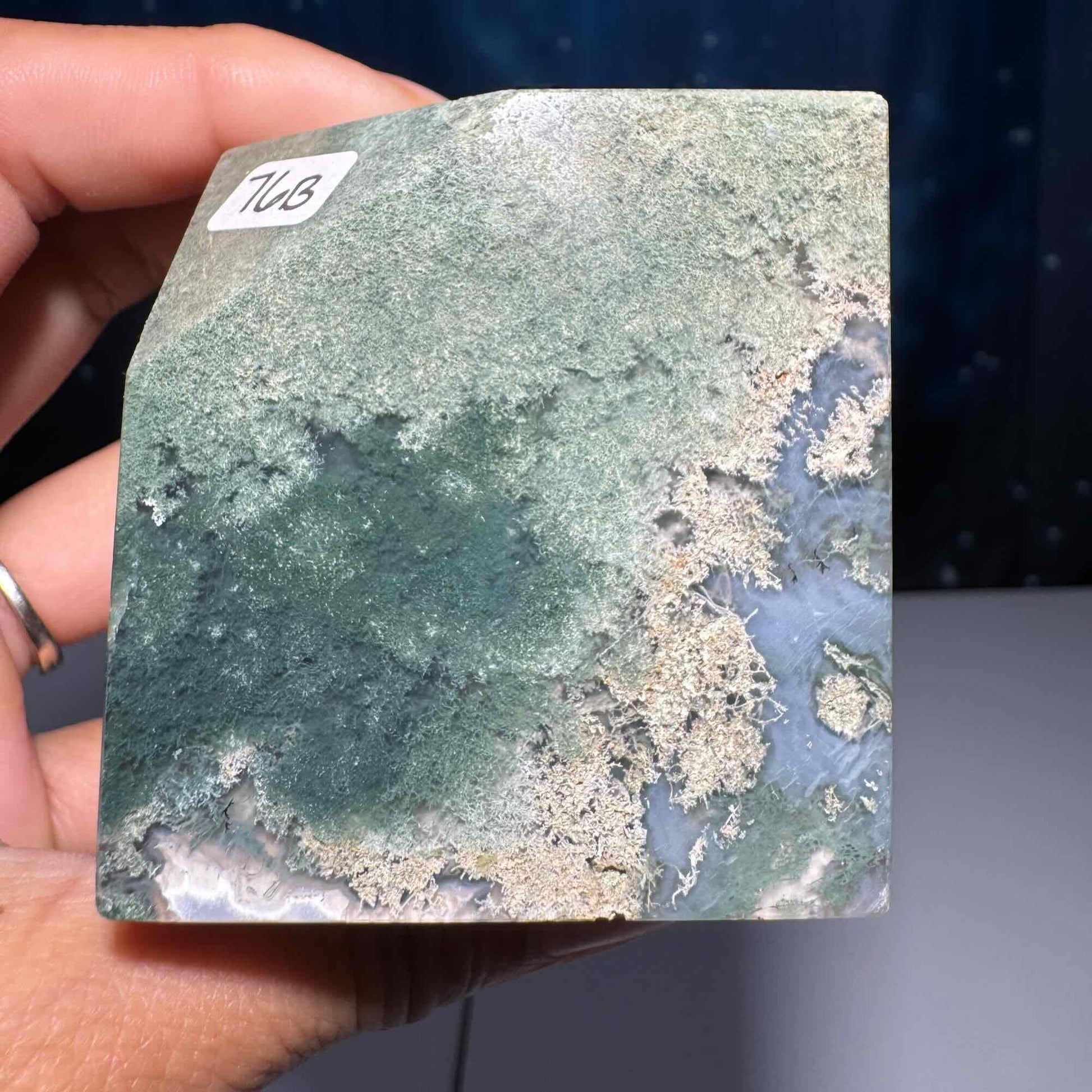 druzy Moss Agate cube | 2 1/4" long | 406 grams | green Moss Agate | floating cube