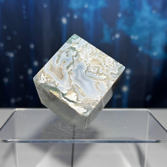 druzy Moss Agate cube | 2 1/4" long | 406 grams | green Moss Agate | floating cube