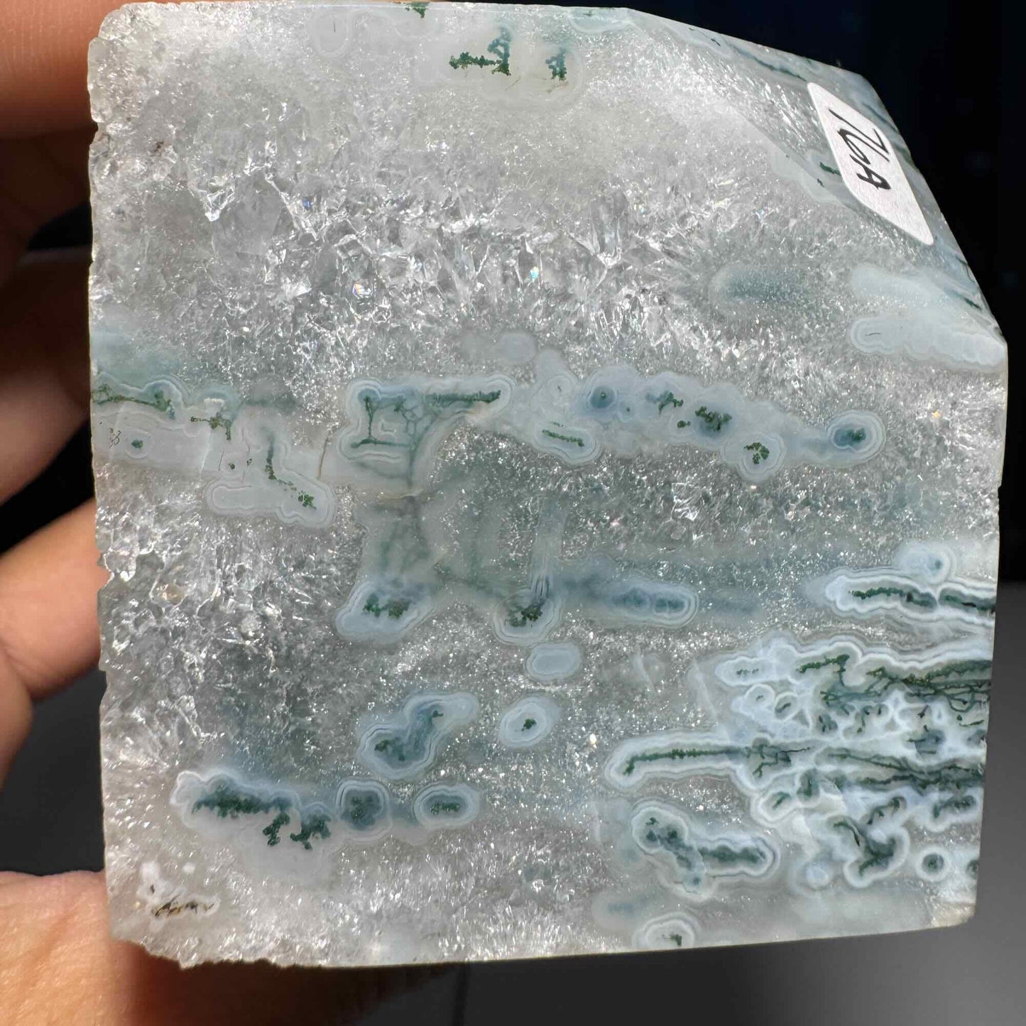 Moss Agate and Quartz cube | 2 1/4" long | 406 grams | floating cube | mini rainbows