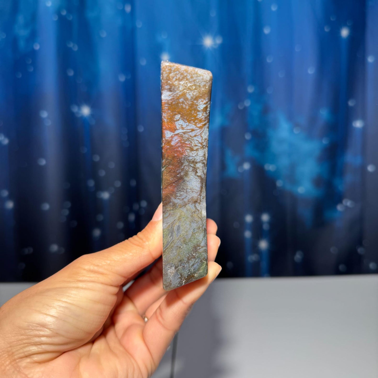 Moss Agate crescent moon bowl | 4" long | 250 grams | trinket dish |