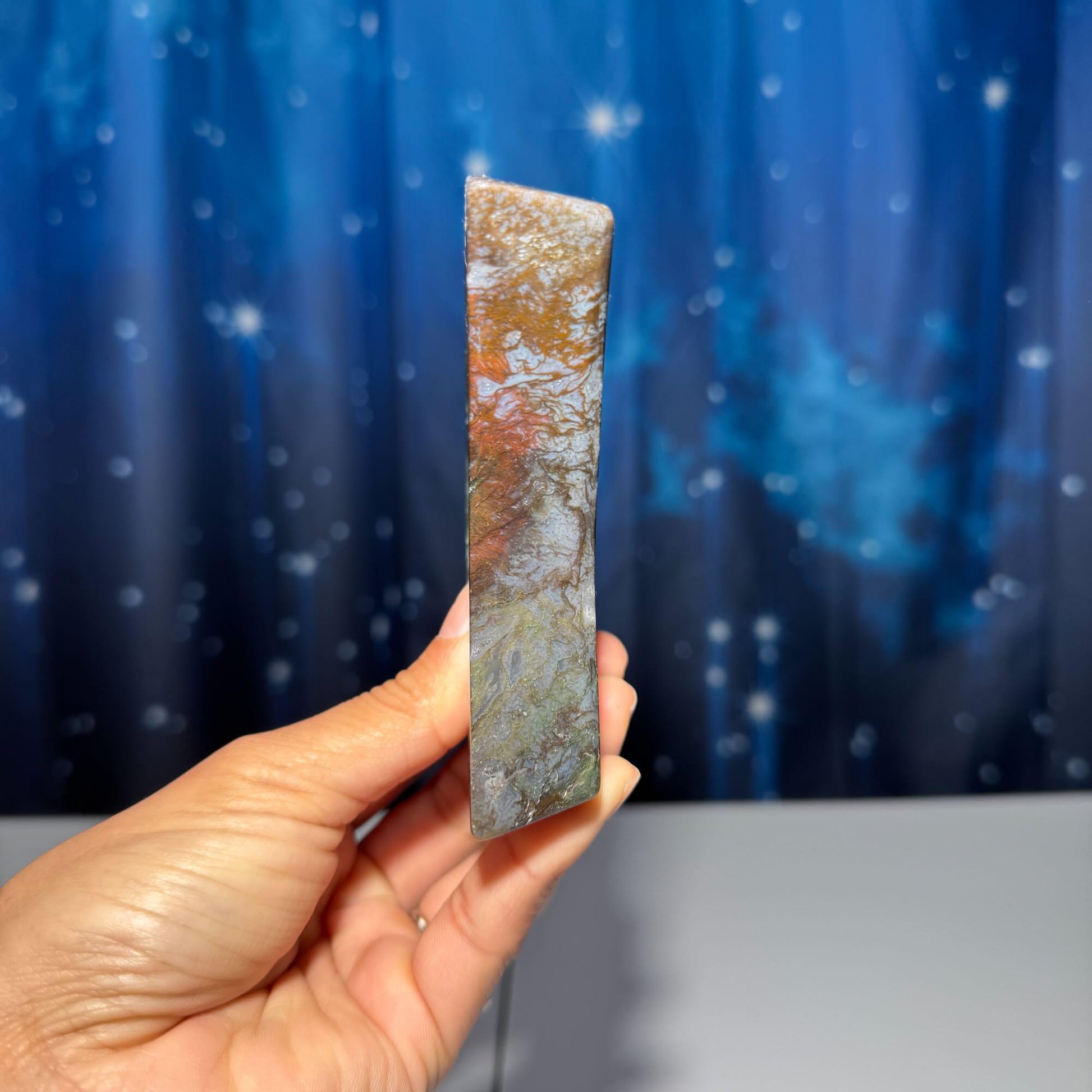 Moss Agate crescent moon bowl | 4" long | 250 grams | trinket dish |
