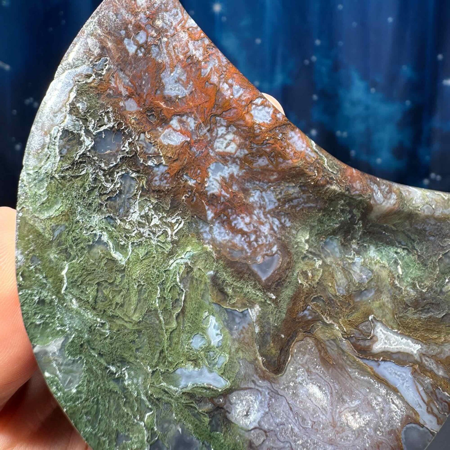 Moss Agate crescent moon bowl | 4" long | 250 grams | trinket dish |