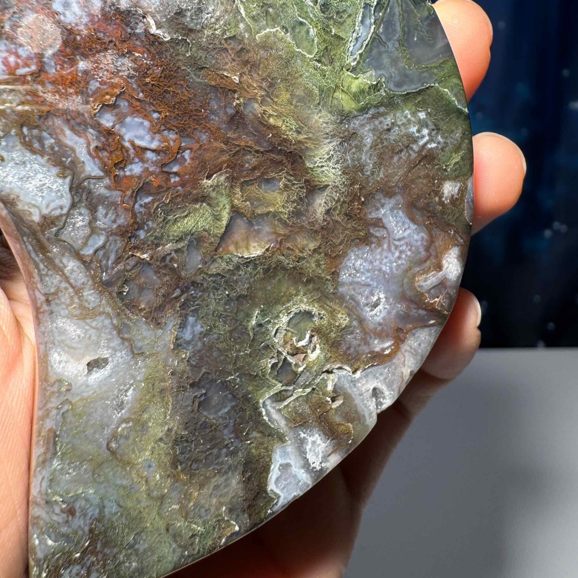 Moss Agate crescent moon bowl | 4" long | 250 grams | trinket dish |