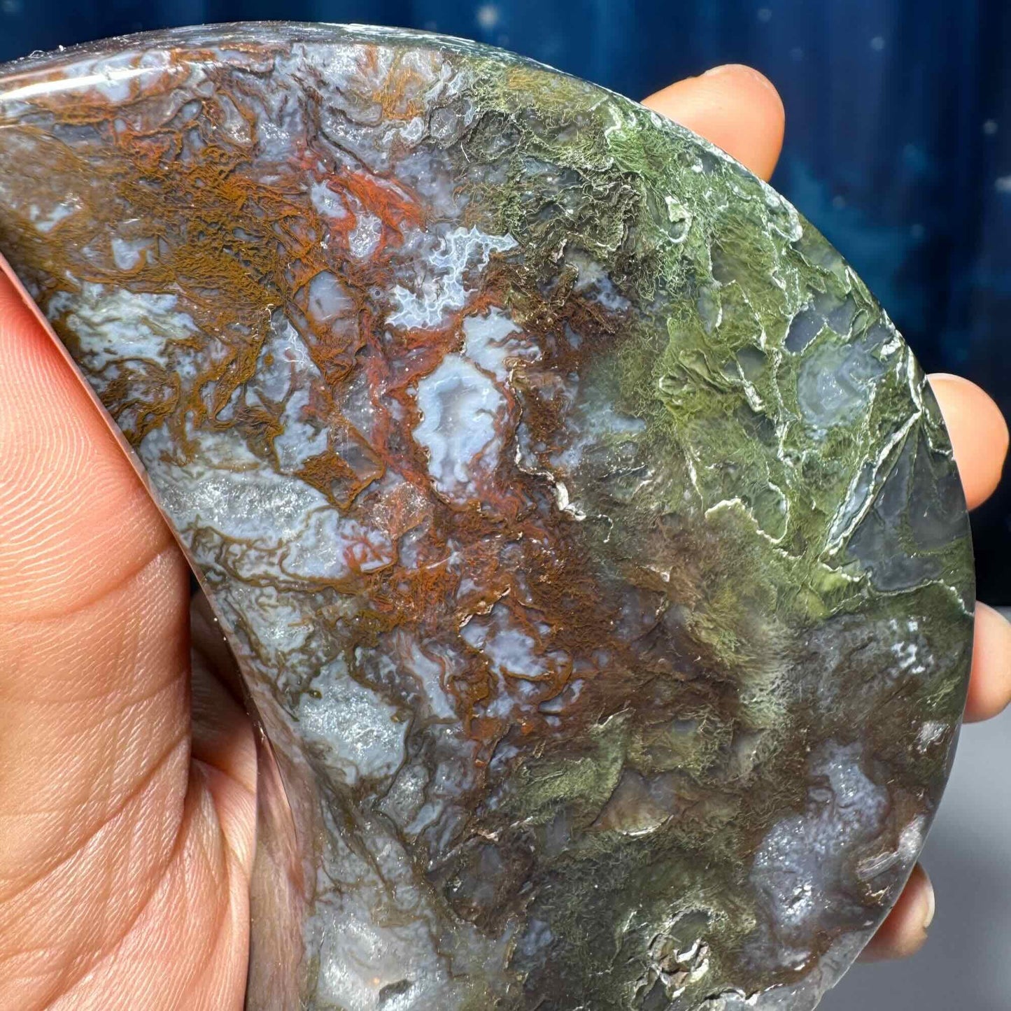 Moss Agate crescent moon bowl | 4" long | 250 grams | trinket dish |