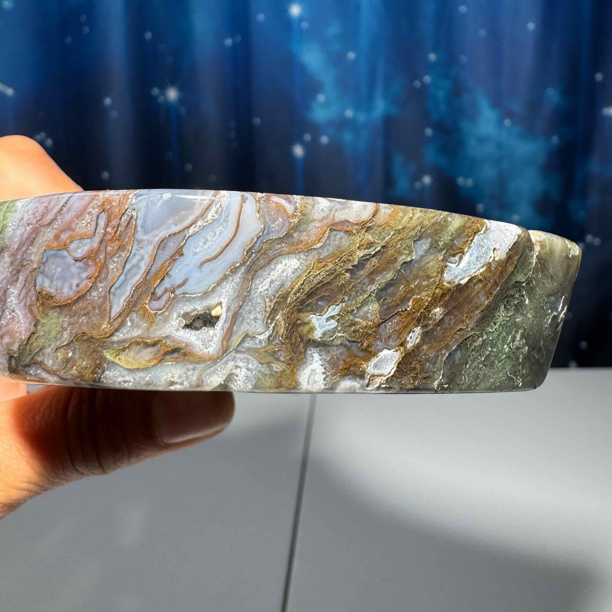 Moss Agate crescent moon bowl | 4" long | 250 grams | trinket dish |