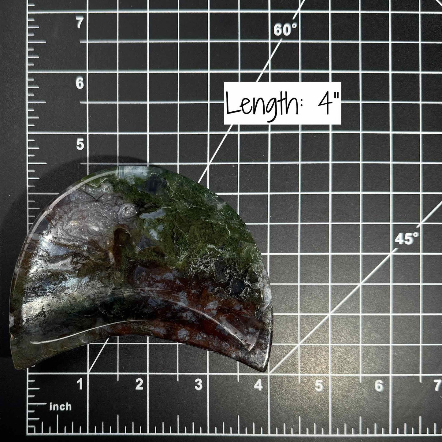 Moss Agate crescent moon bowl | 4" long | 250 grams | trinket dish |