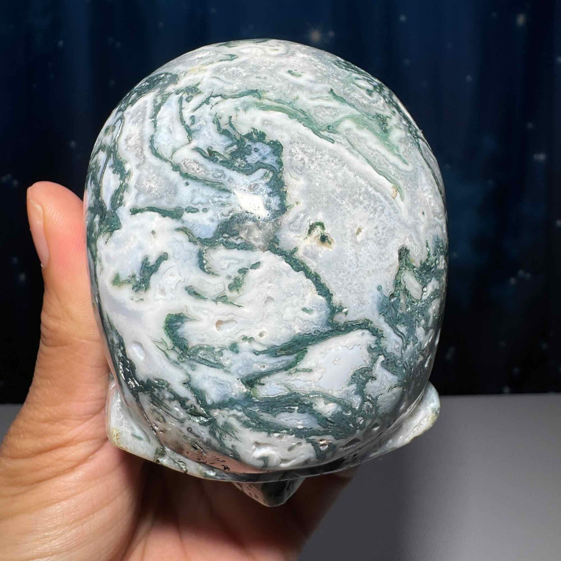 druzy Moss Agate skull | 4 1/8" long | 785 grams | large skull |