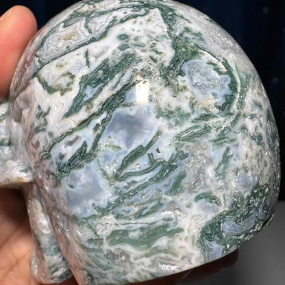 druzy Moss Agate skull | 4 1/8" long | 785 grams | large skull |