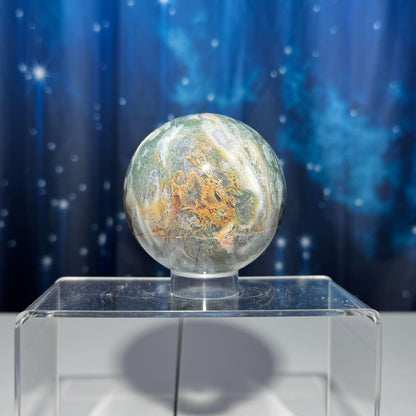 Large Moss Agate sphere | 77mm | 621 grams | stand included