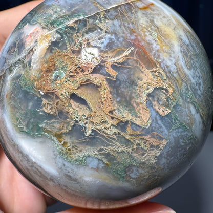 Large Moss Agate sphere | 77mm | 621 grams | stand included