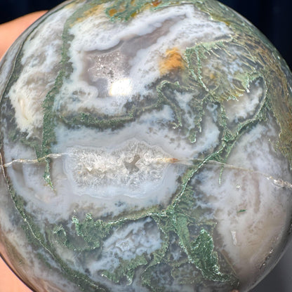Large Moss Agate sphere | 77mm | 621 grams | stand included