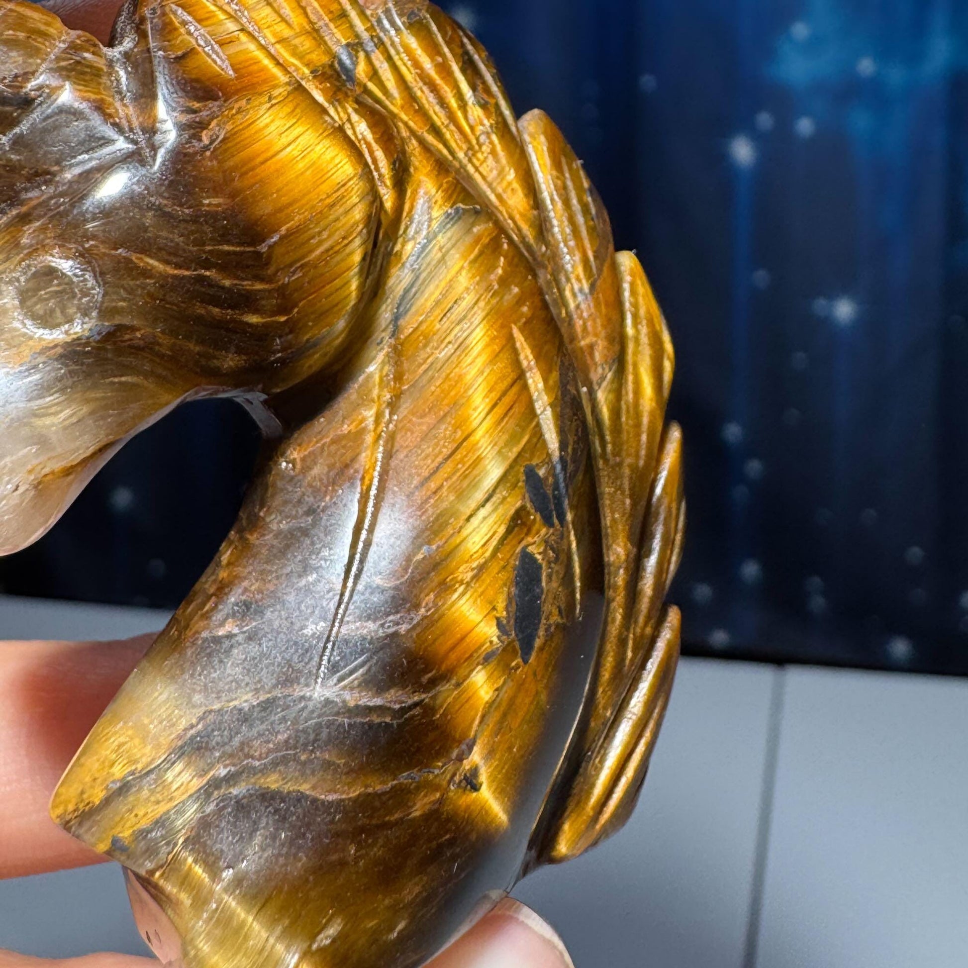 Yellow Tiger's Eye unicorn carving | 2 1/8" tall | 52 grams | flashy Tiger's Eye