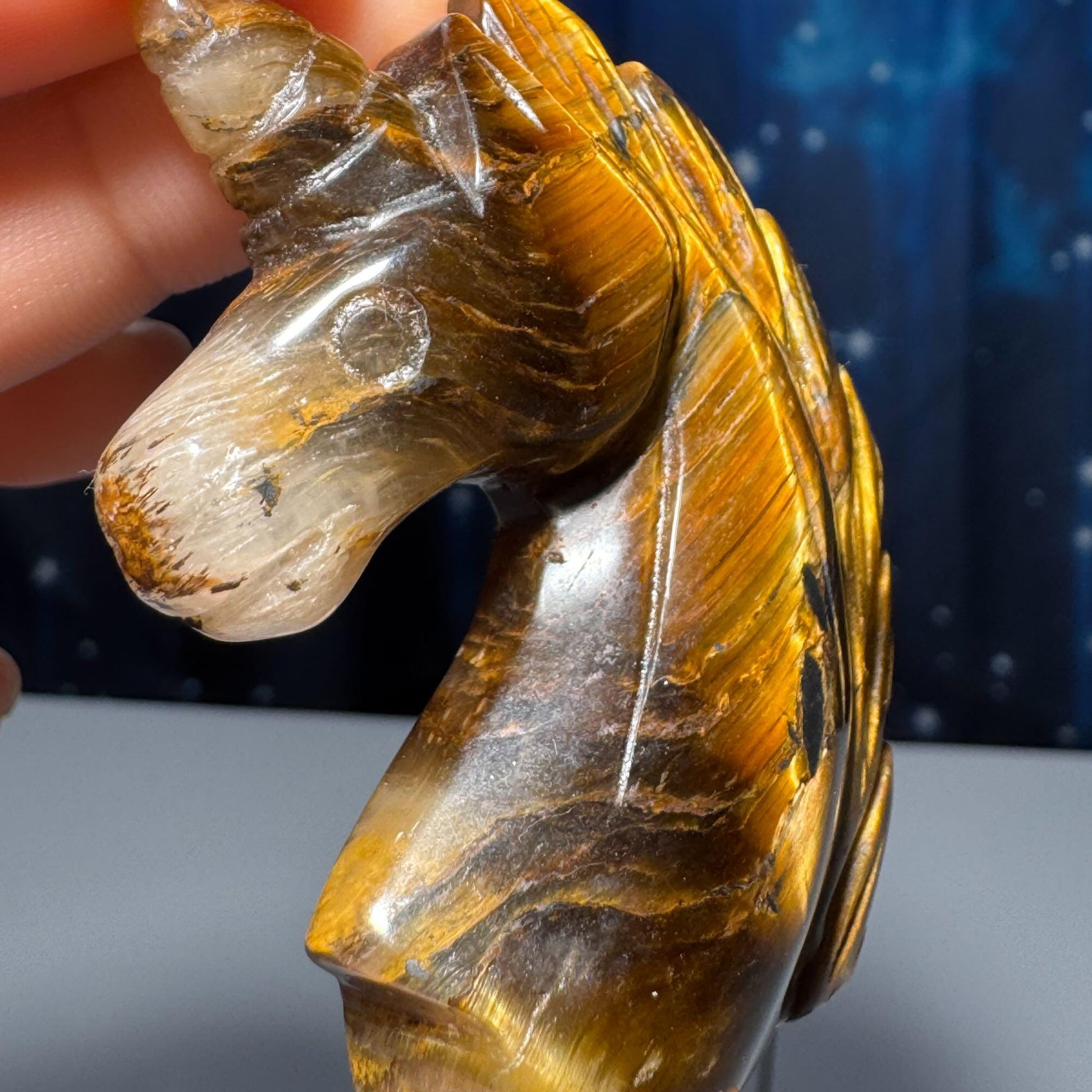 Yellow Tiger's Eye unicorn carving | 2 1/8" tall | 52 grams | flashy Tiger's Eye