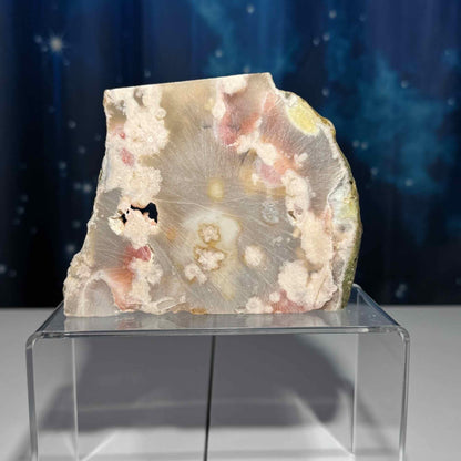 Unpolished Flower Agate slab | 5” long | 260 grams | DOES self-stand | matte look