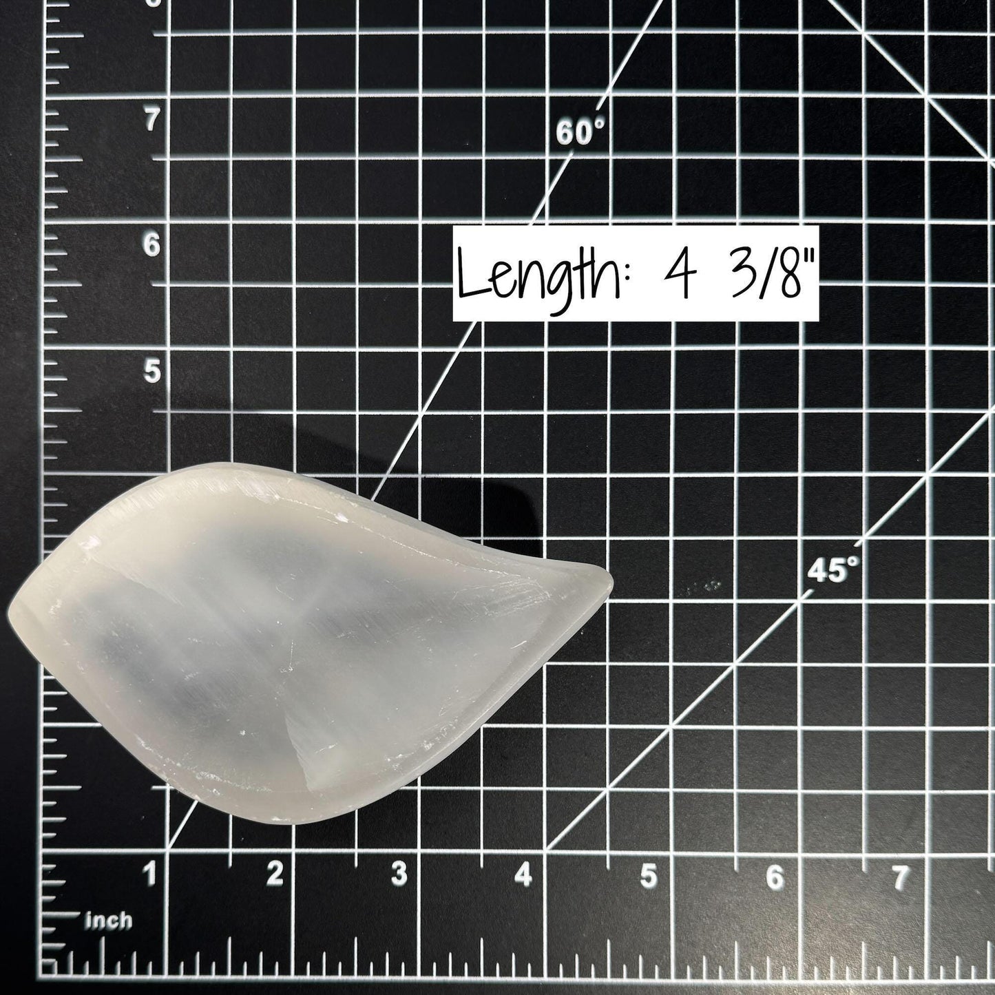 Satin Spar trinket dish | 4 3/8" long | 221 grams | leaf dish | shallow trinket dish | Selenite Satin Spar