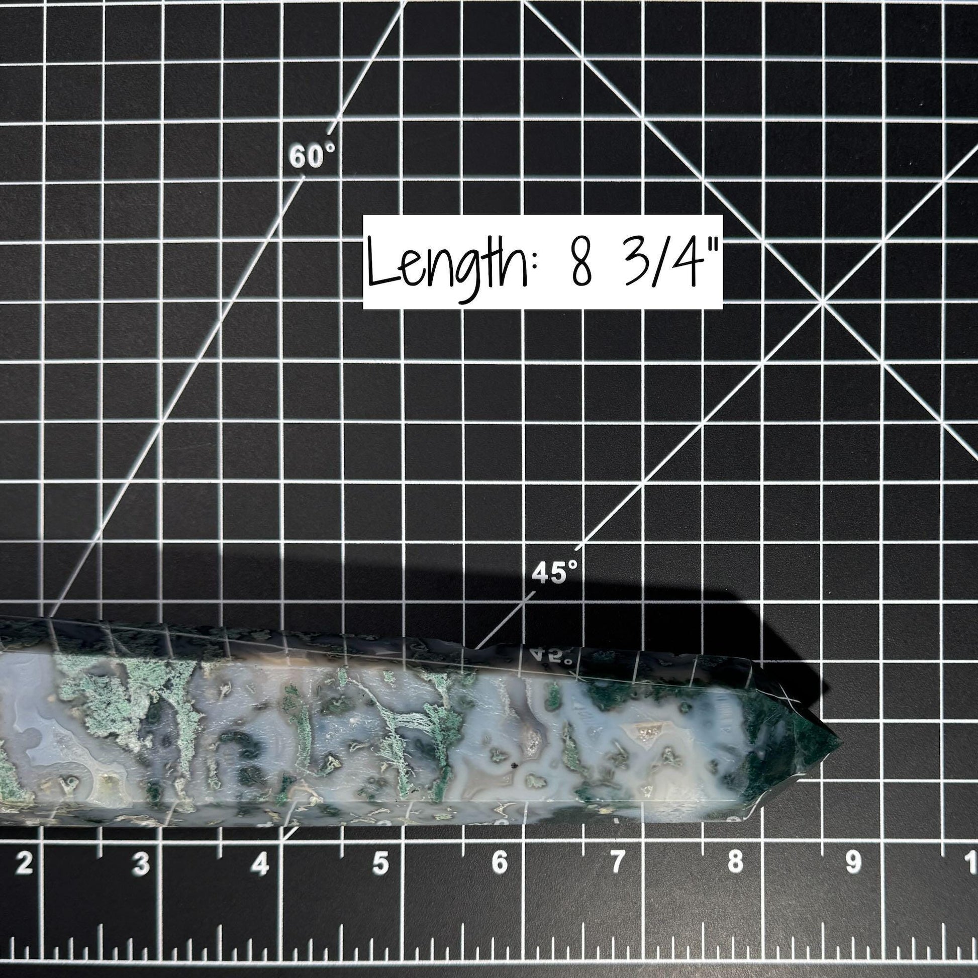 large druzy Moss Agate DT | 8 3/4" long | 519 grams | gorgeous Moss Agate DT | double terminated | green Moss Agate DT