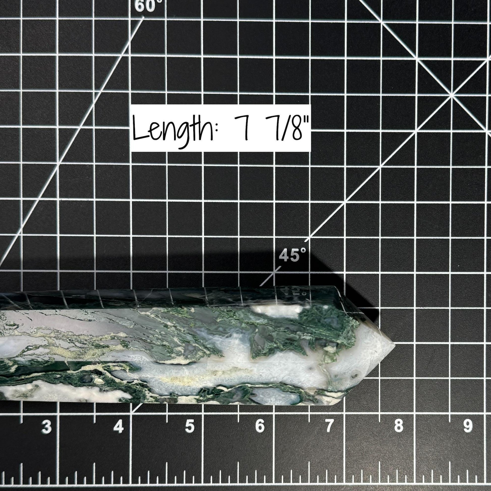 large Moss Agate DT | 7 7/8" long | 383 grams | Damage Discount | gorgeous Moss Agate DT | double terminated | green Moss Agate DT