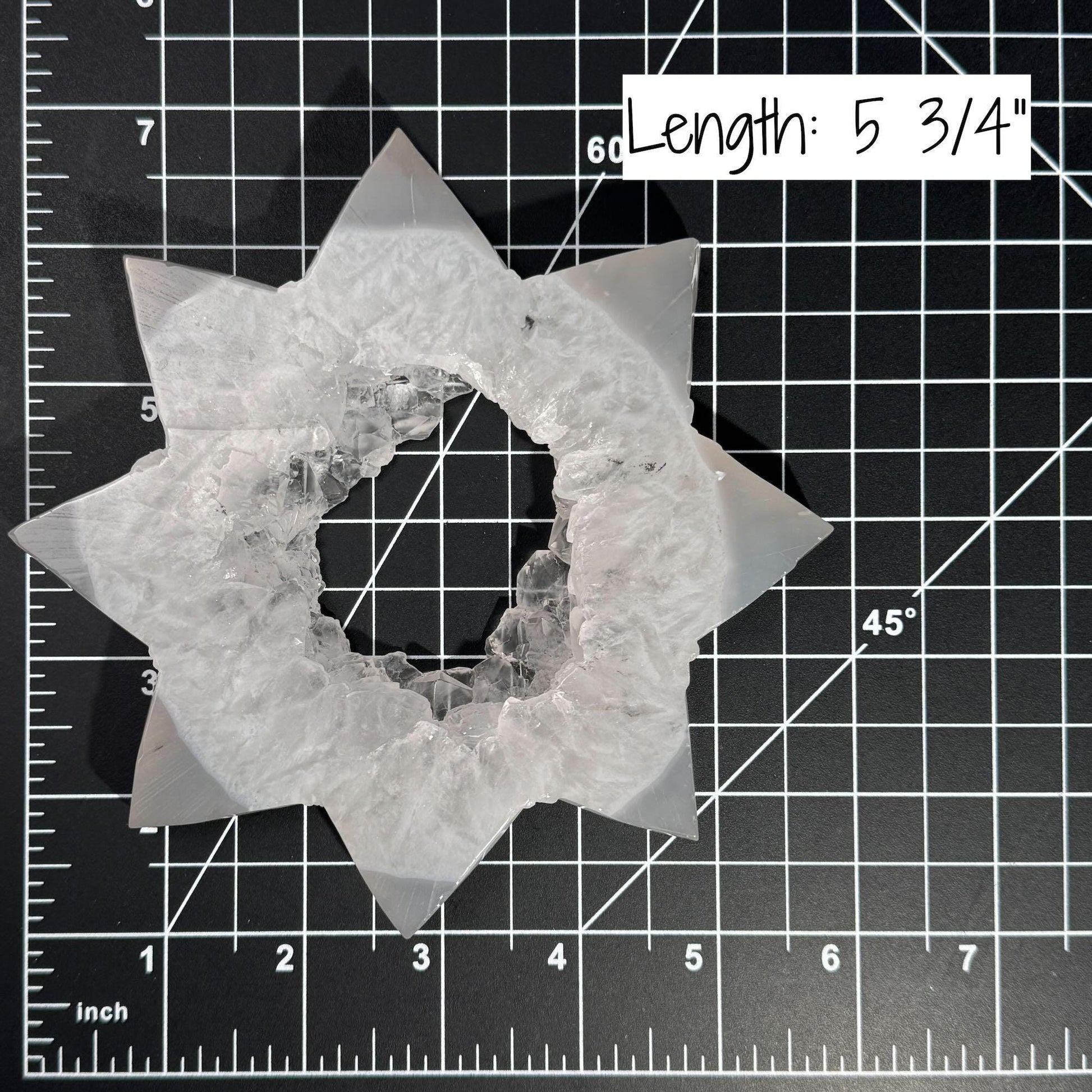 Druzy Agate sun carving | 5 3/4” long | 374 grams | Dendritic inclusion