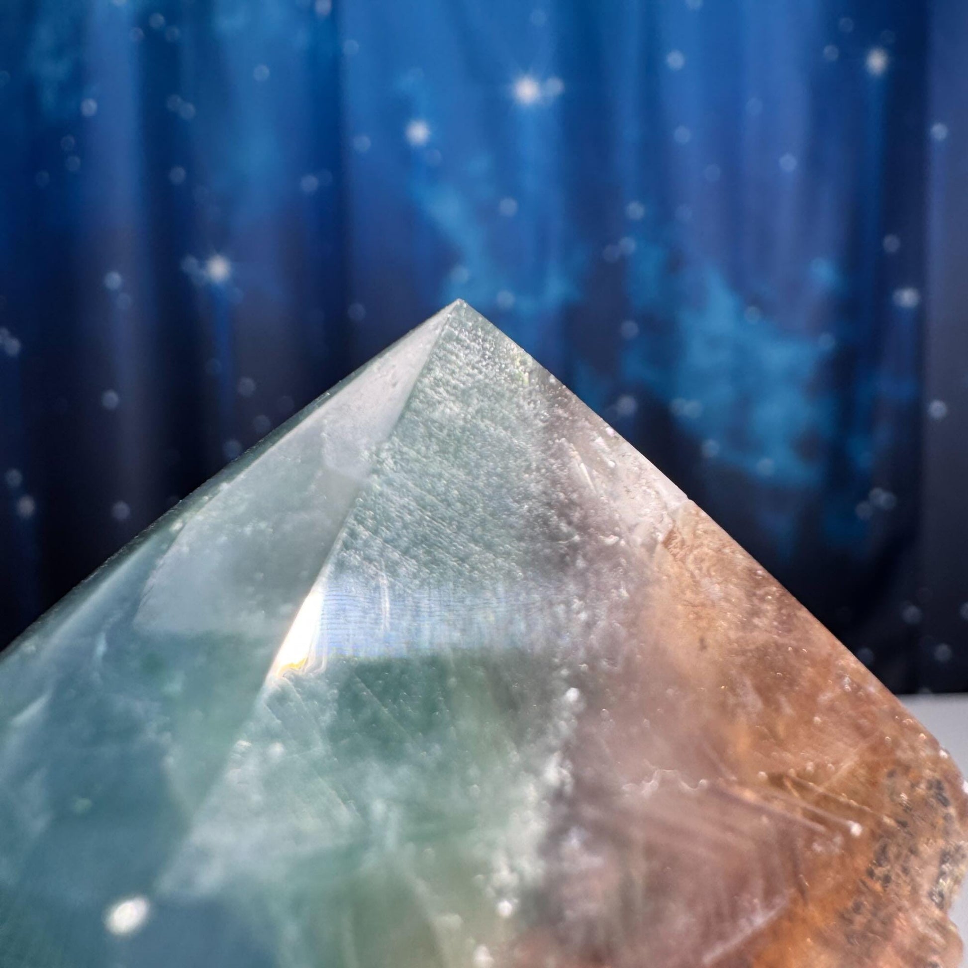 Rainbow Fluorite point | raw side | 3 1/4" tall | 232 grams | banded Fluorite | semi polished point