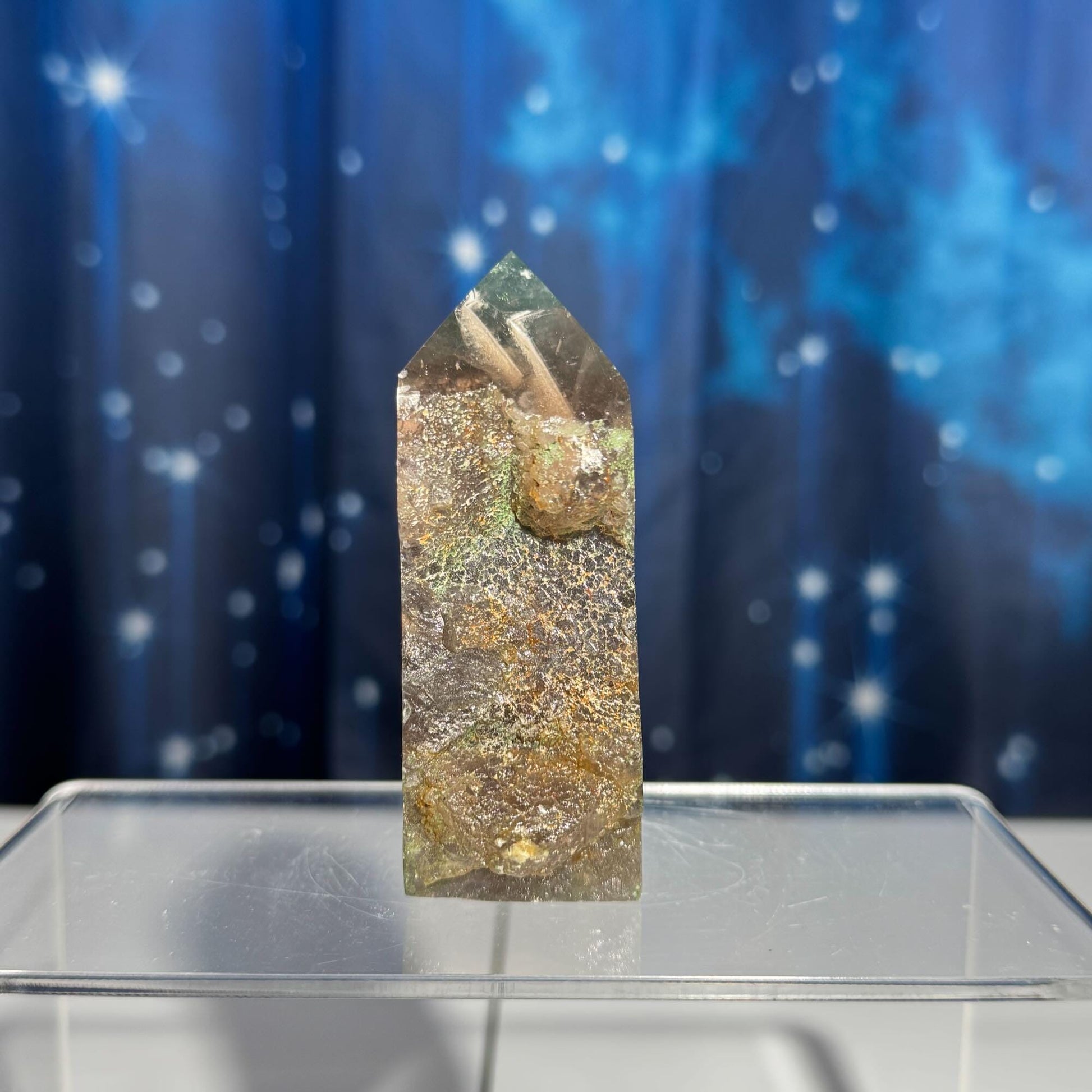 Rainbow Fluorite point | raw side | 3 1/4" tall | 232 grams | banded Fluorite | semi polished point
