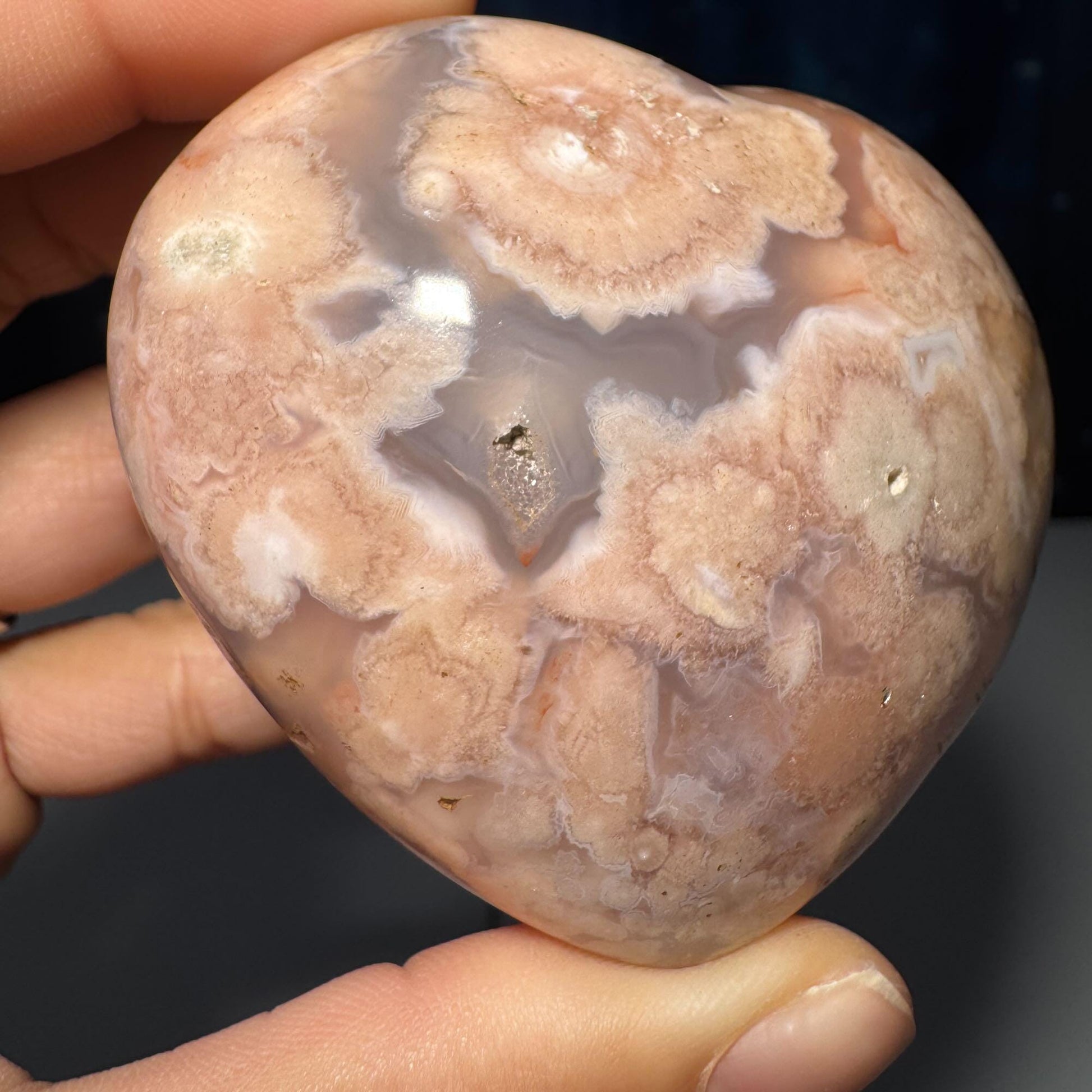 Puffy Flower Agate heart | 2 3/8” long | 215 grams | stand included