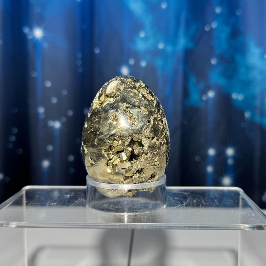 Peruvian Pyrite egg | 2 5/8” tall | 346 grams | cubic Pyrite | stand included