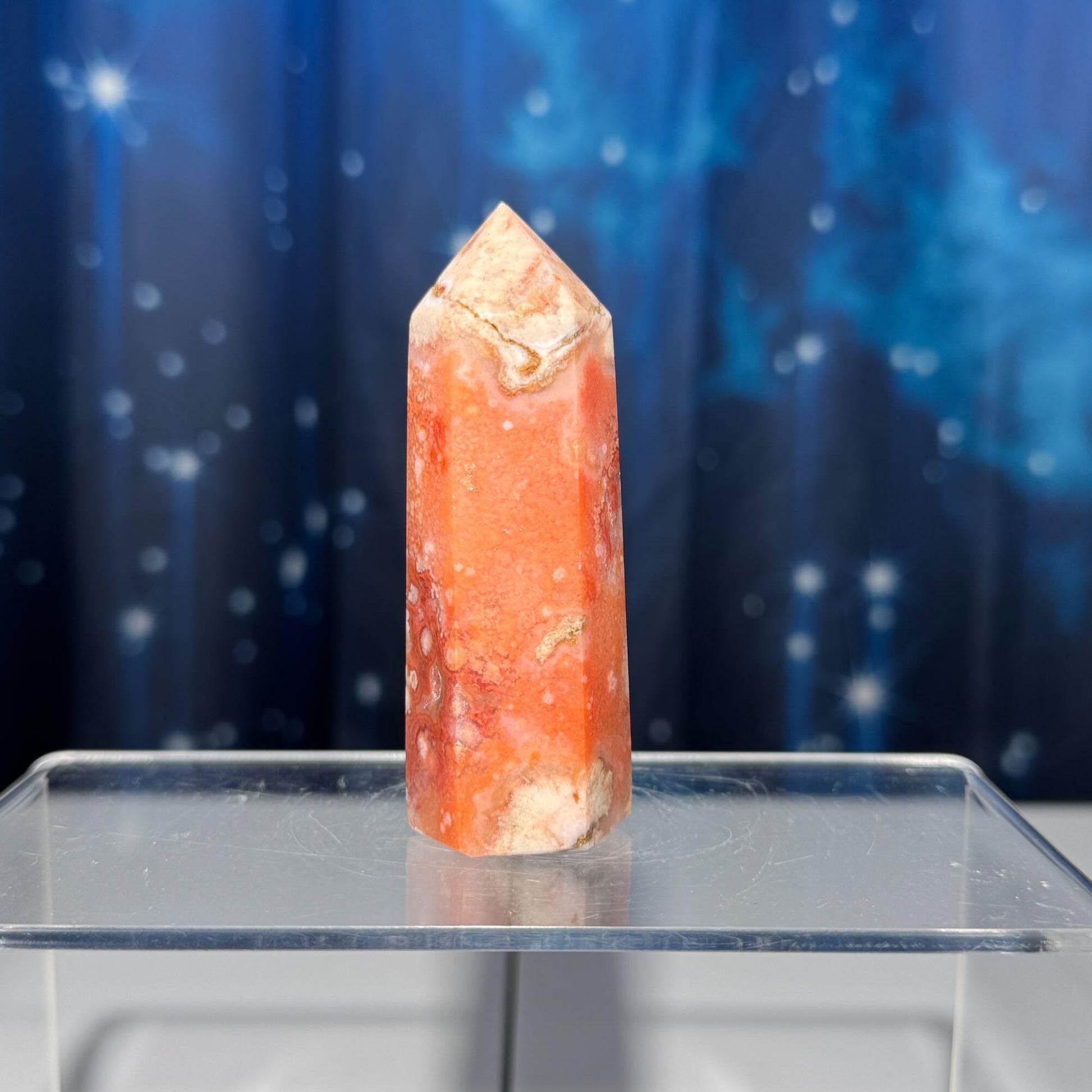 Flower Agate x Carnelian point | 3 1/4” tall | 102 grams | Damage Discount