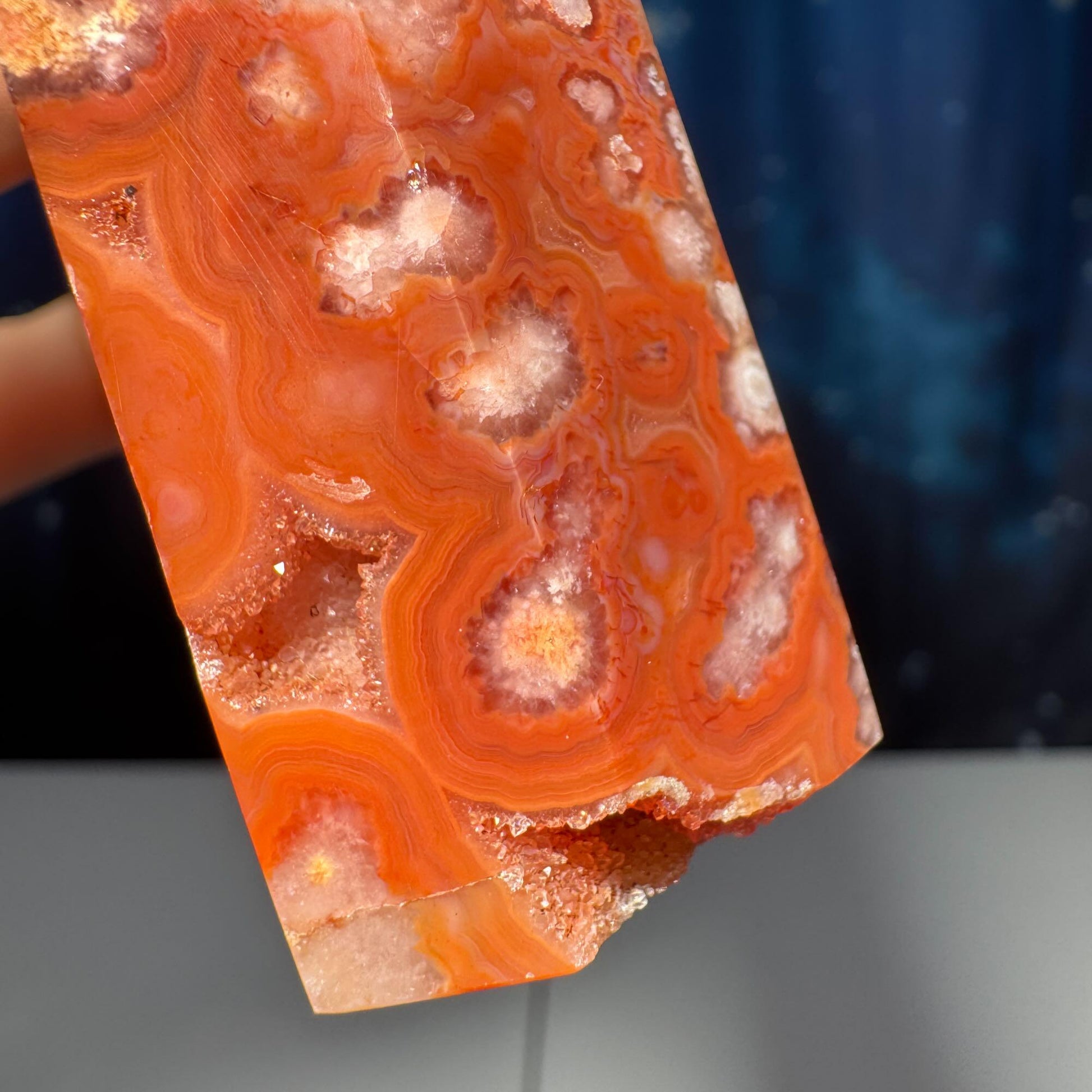 Flower Agate x Carnelian point | 3 1/4” tall | 102 grams | Damage Discount