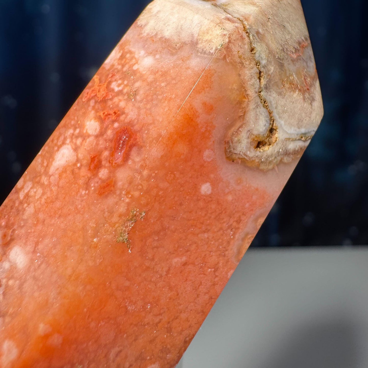 Flower Agate x Carnelian point | 3 1/4” tall | 102 grams | Damage Discount