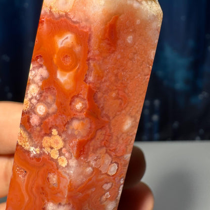 Flower Agate x Carnelian point | 3 1/4” tall | 102 grams | Damage Discount