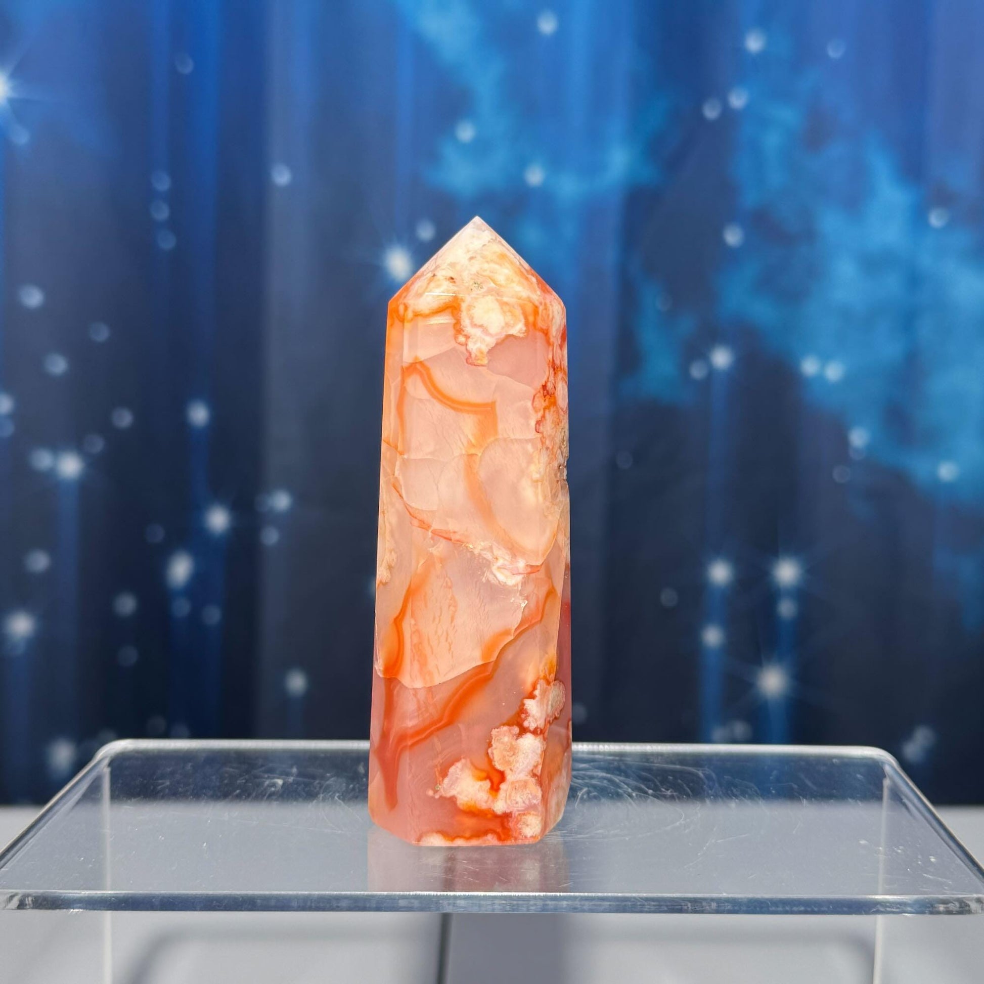 Flower Agate with Carnelian point | 3 3/4" tall | 128 grams | Damage Discount