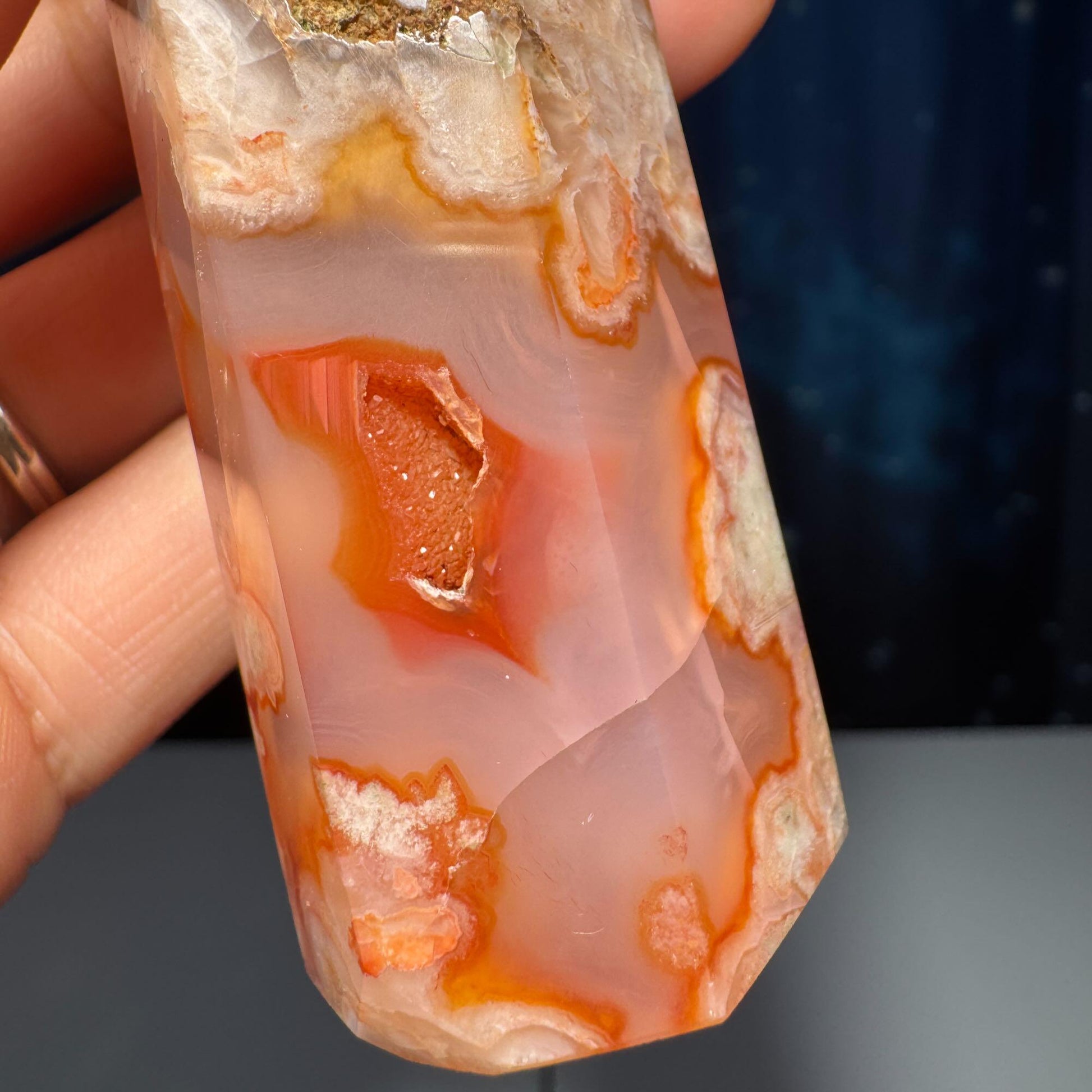 Flower Agate with Carnelian point | 3 3/4" tall | 128 grams | Damage Discount