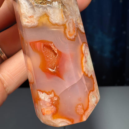 Flower Agate with Carnelian point | 3 3/4" tall | 128 grams | Damage Discount