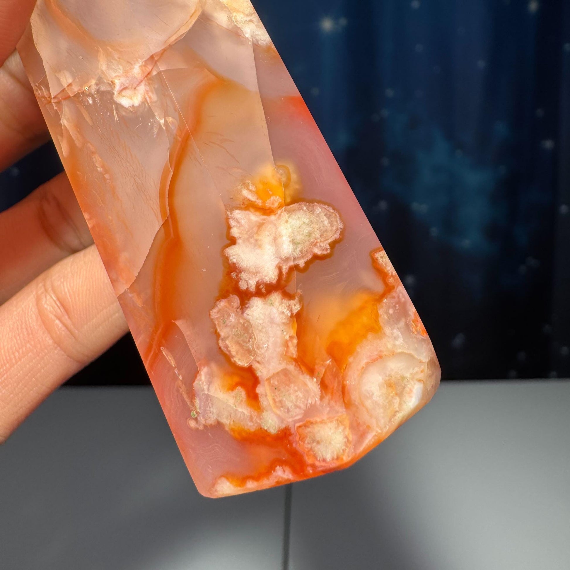 Flower Agate with Carnelian point | 3 3/4" tall | 128 grams | Damage Discount