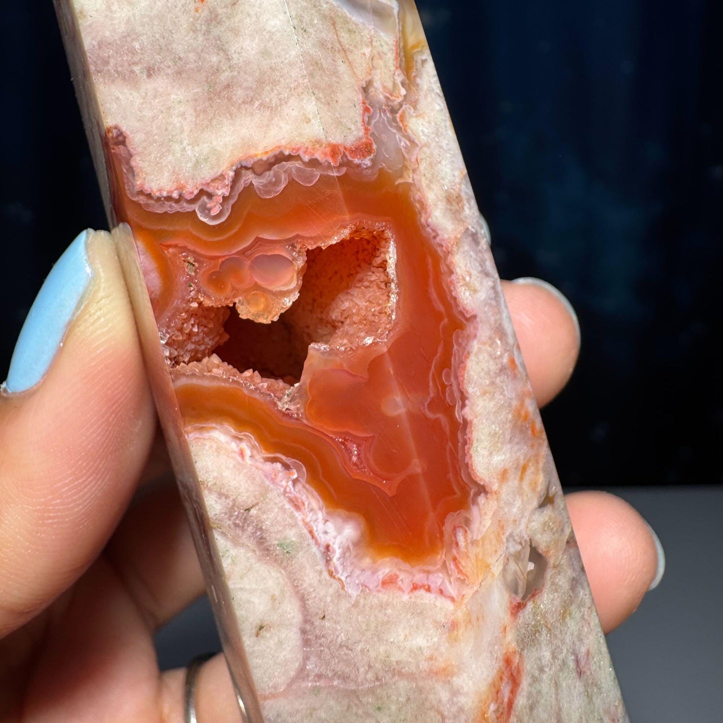 Druzy Flower Agate x Carnelian point | 4 5/8” tall | 170 grams | Damage Discount