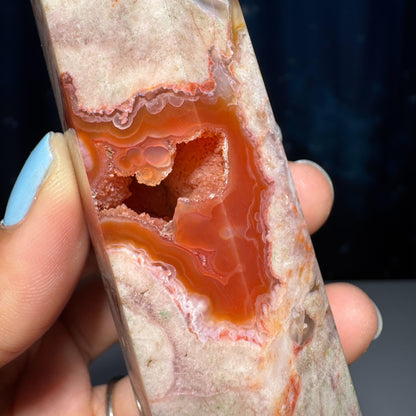 Druzy Flower Agate x Carnelian point | 4 5/8” tall | 170 grams | Damage Discount