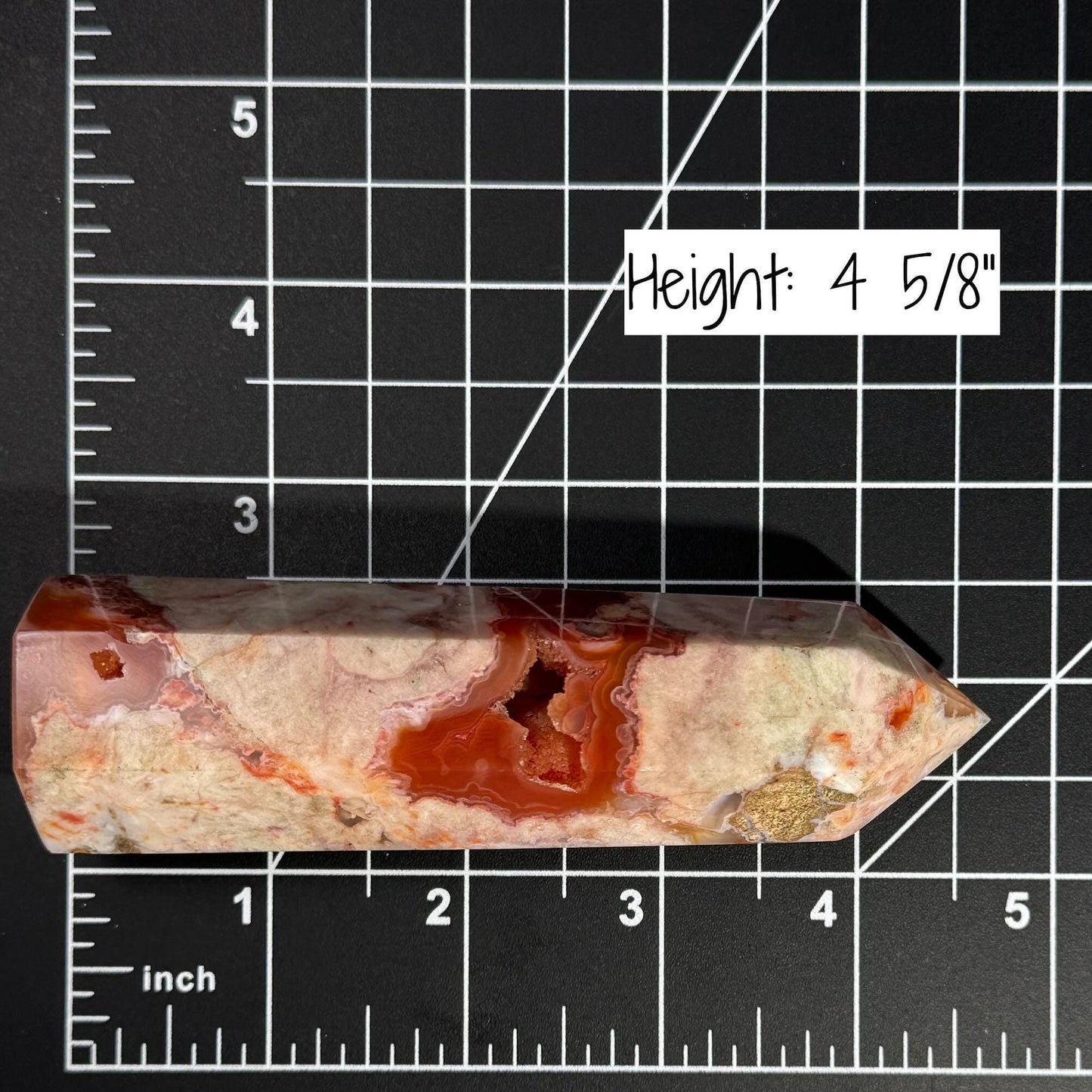Druzy Flower Agate x Carnelian point | 4 5/8” tall | 170 grams | Damage Discount