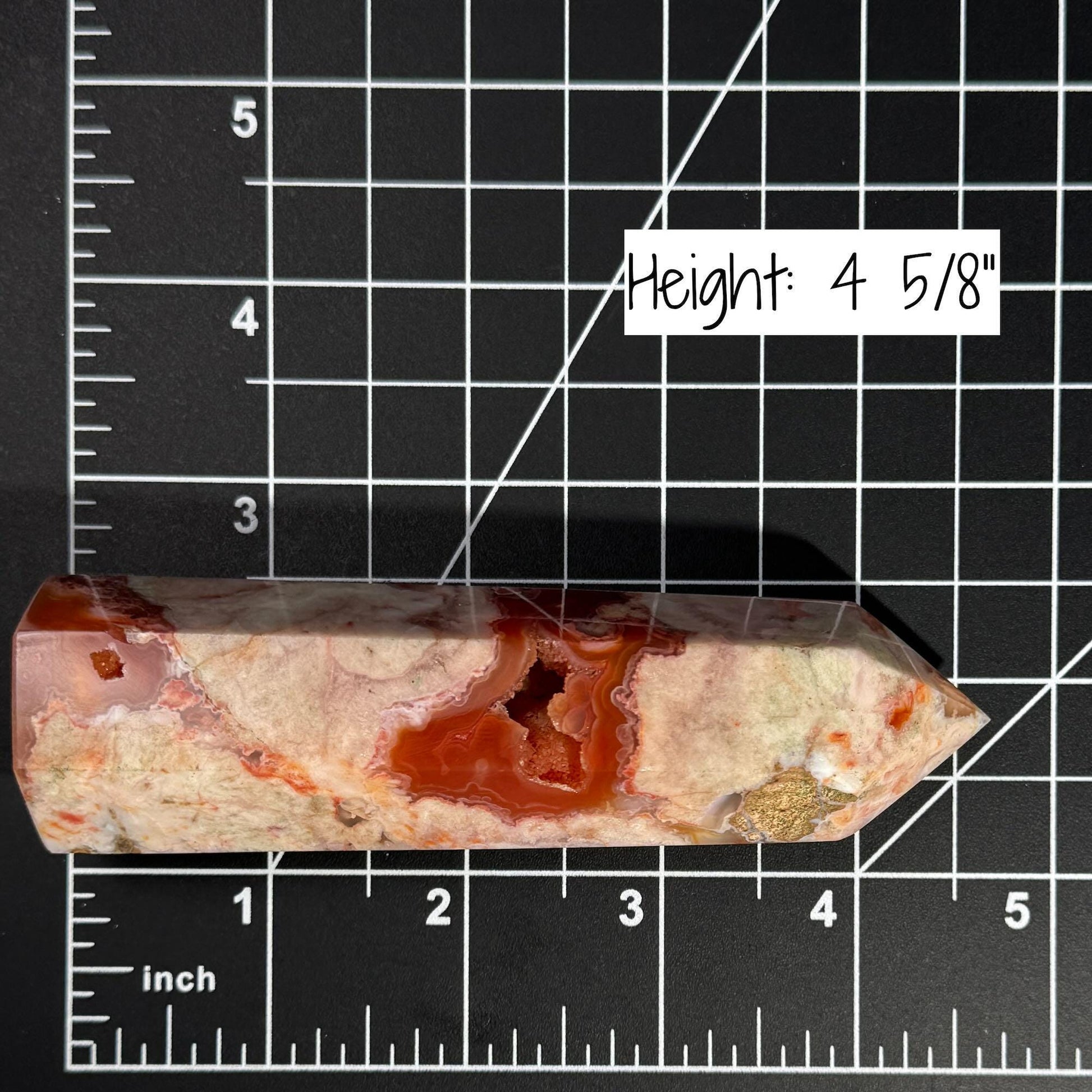 Druzy Flower Agate x Carnelian point | 4 5/8” tall | 170 grams | Damage Discount