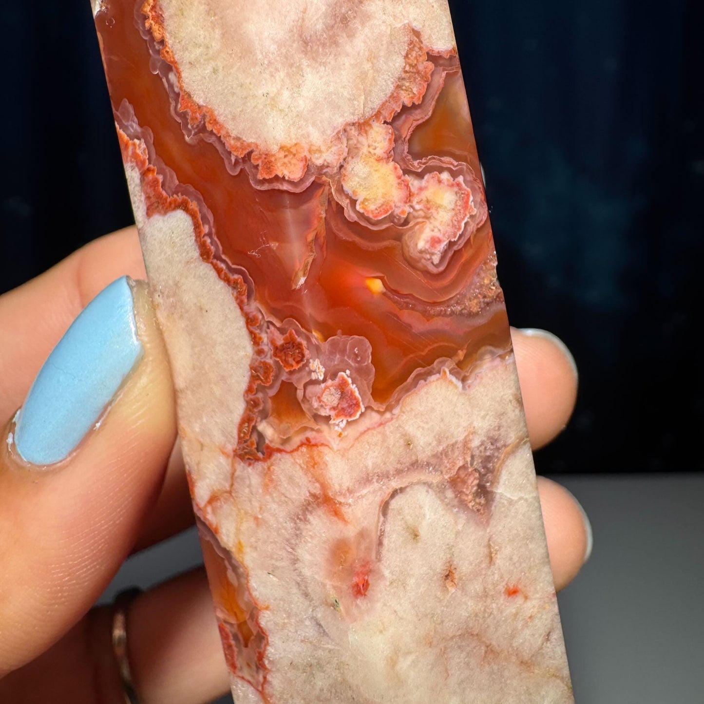 Druzy Flower Agate x Carnelian point | 4 5/8” tall | 170 grams | Damage Discount