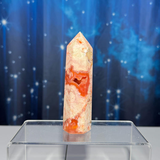 Druzy Flower Agate x Carnelian point | 4 5/8” tall | 170 grams | Damage Discount