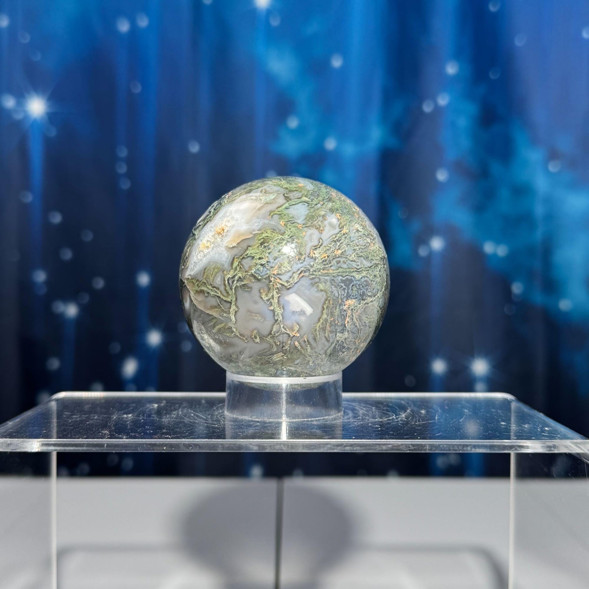druzy Moss Agate sphere | 58mm | 278 grams | Quartz druzy | stand included
