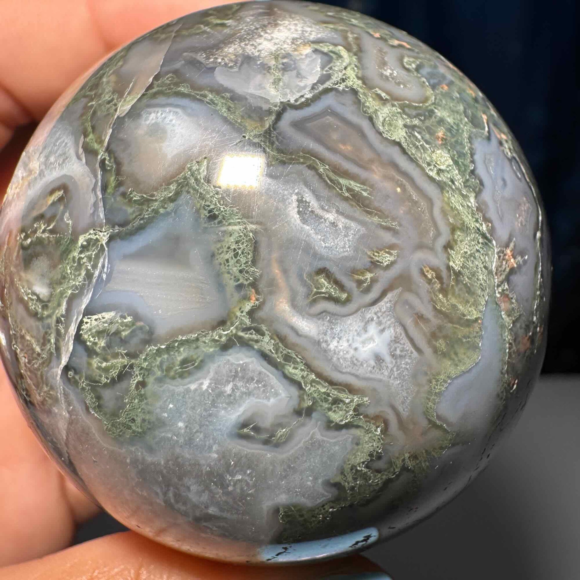 druzy Moss Agate sphere | 58mm | 278 grams | Quartz druzy | stand included