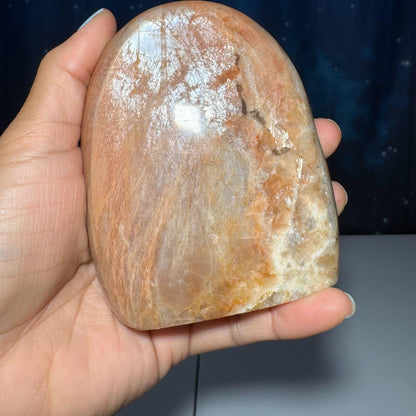 flashy Peach Moonstone free form | 4" tall | 462 grams | dual flash | Damage Discount